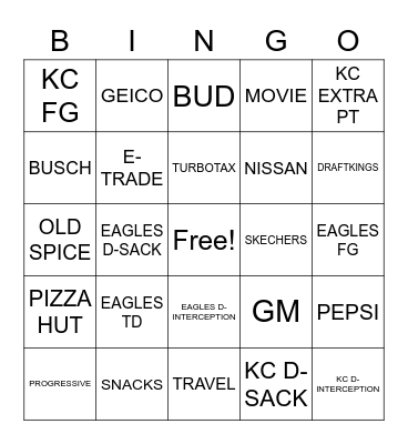SUPER BOWL 2023 BINGO Card