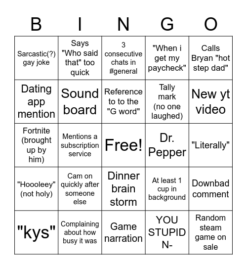 Noah Bingo Card