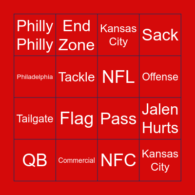 Super Bowl Bingo Card