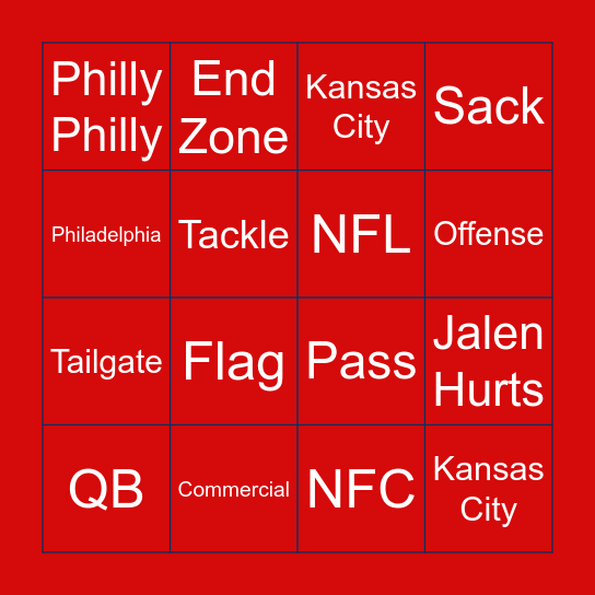 Super Bowl Bingo Card