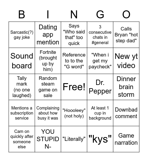 Noah Bingo Card