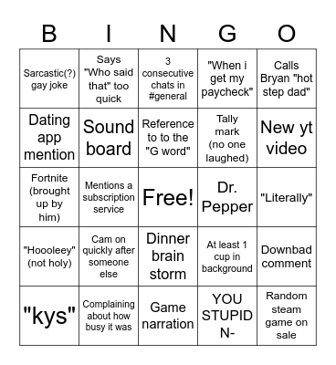 Noah Bingo Card