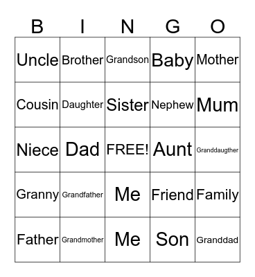 Family Bingo Card