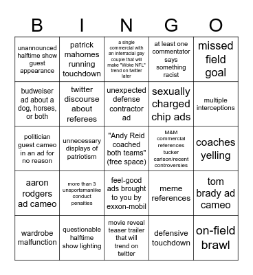 2023 super bowl bingo Card