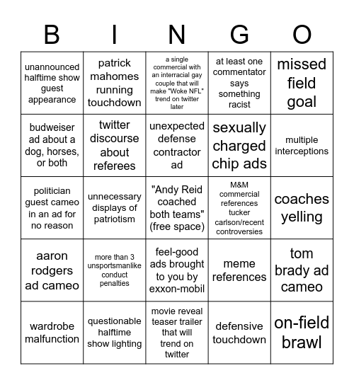 2023 super bowl bingo Card