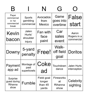 Super Bowl LVII Bingo Card