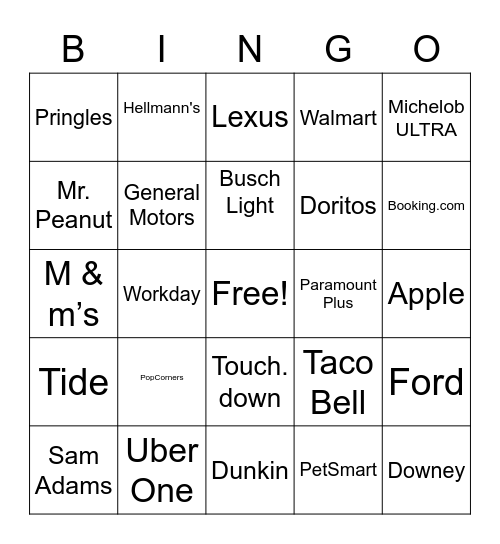Super Bowl LVII Bingo Card