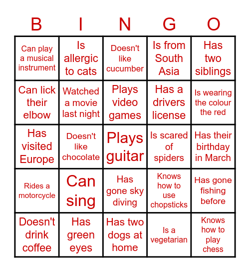 Monash Hunt - Human Bingo 2 Bingo Card