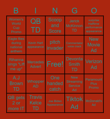 Super Bowl LVII 2023 Bingo Card