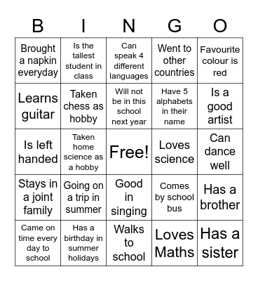 End of Year Bingo Card