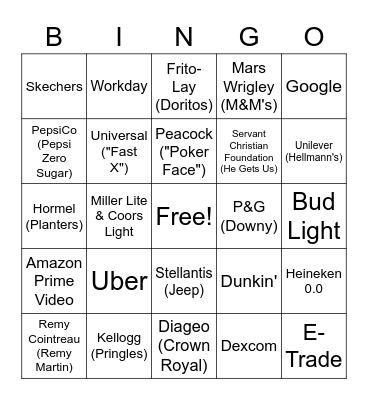 2023 Super Bowl Bingo Card