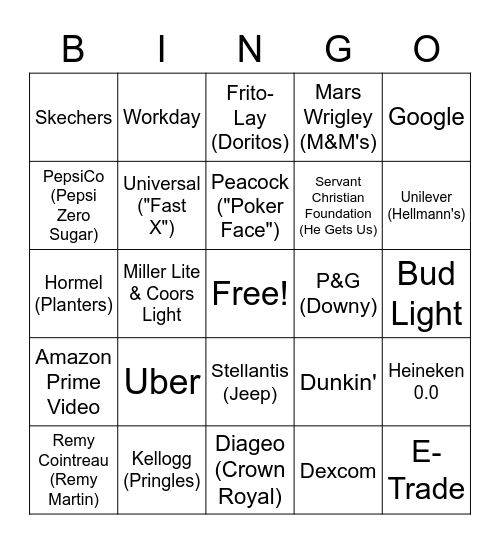 2023 Super Bowl Bingo Card