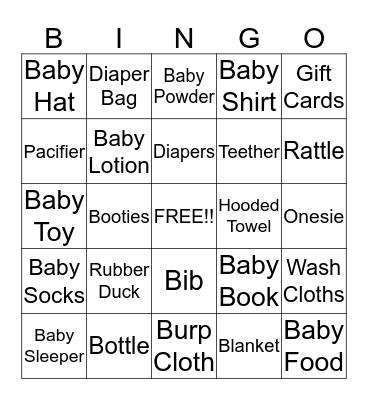Baby Bingo Card