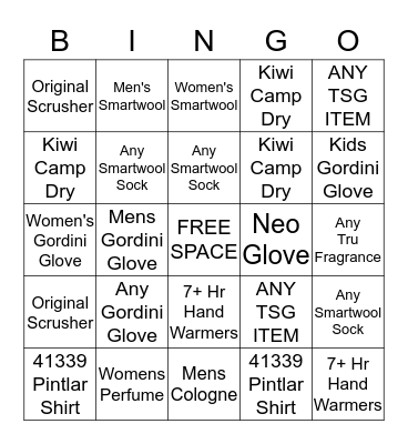 December TSG List Bingo Card