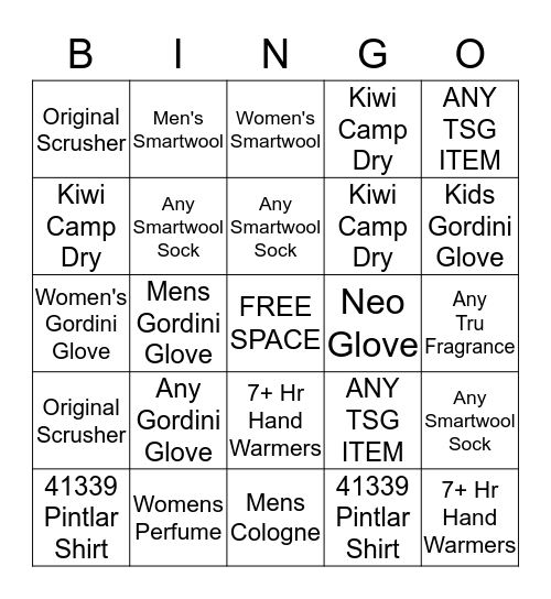 December TSG List Bingo Card