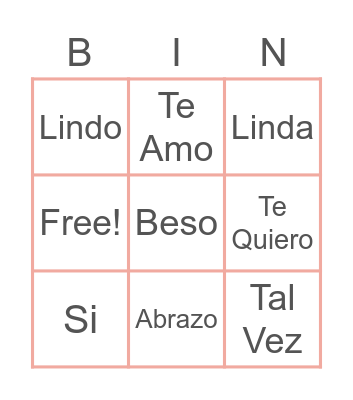 Valentines Day Bingo Card