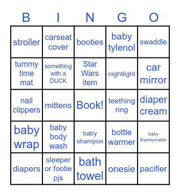 Baby Shower Bingo Card