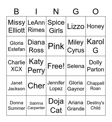 Girl Power Singo Bingo Card