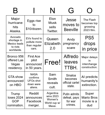 2023 Bingo Card Bingo Card