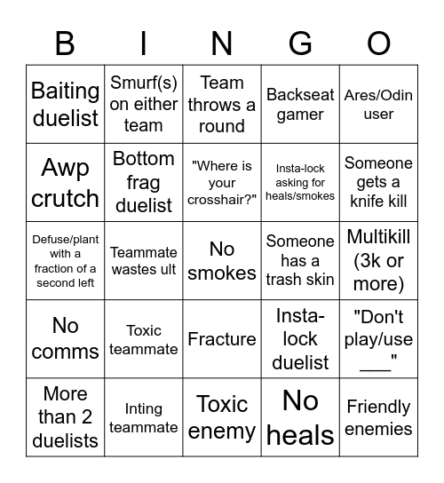 VALORANT Bingo Card