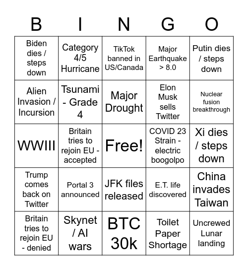 2023 Bingo Card