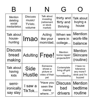 Welcome to 30 BINGO Card