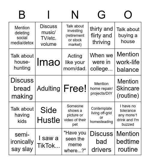 Welcome to 30 BINGO Card