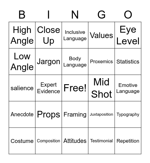 Comprehension Language Bingo Card