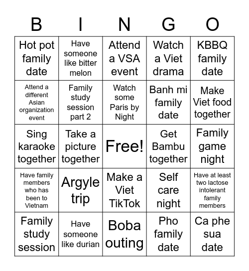 ACE Family Bingo Card