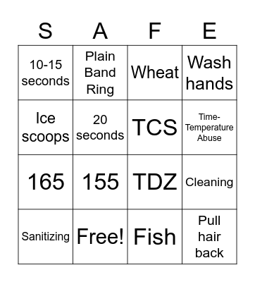 Food Handler Review Bingo Card