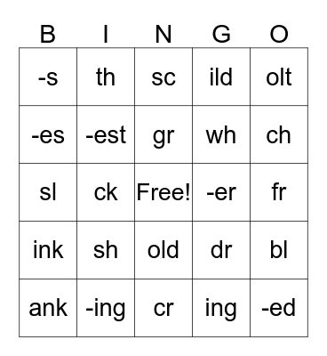 word part bingo Card