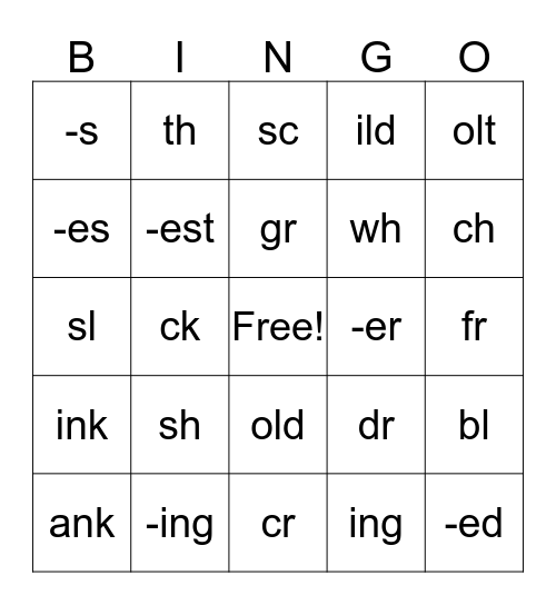 word part bingo Card