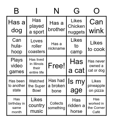 Team Building Bingo Card