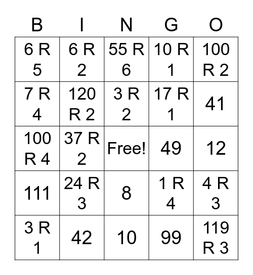 Long Division Bingo! Bingo Card