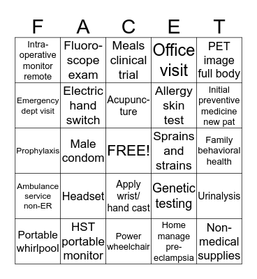 Facets Bingo Card