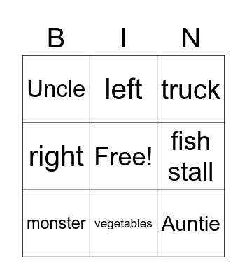 Vocabulary Bingo! Bingo Card