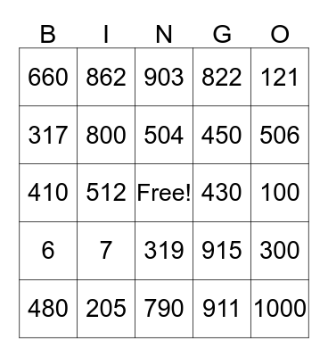 Spanish Numbers Bingo Card