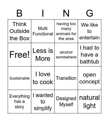 Tiny House Bingo Card