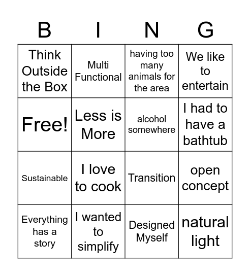 Tiny House Bingo Card