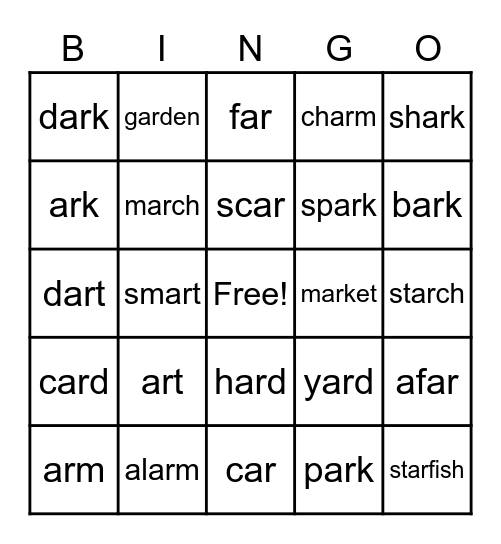 /ar/ Words Bingo Card