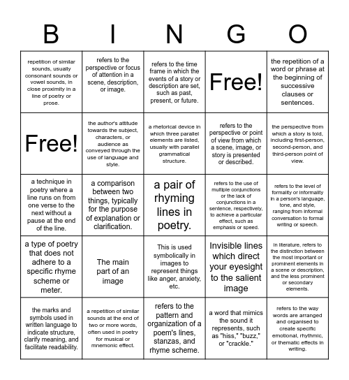 Go-to Techniques Bingo Card