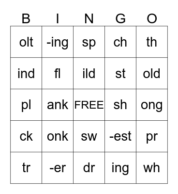 word part bingo Card