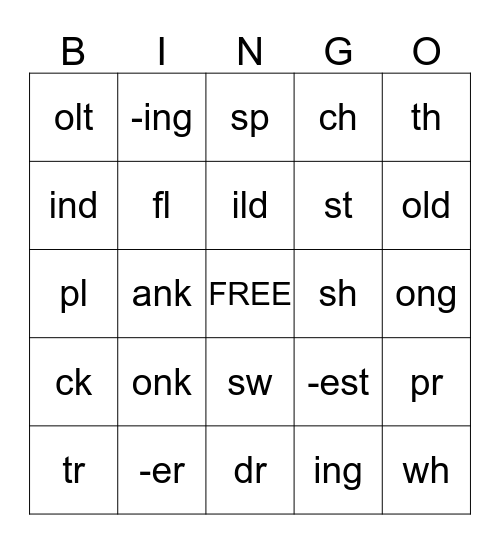 word part bingo Card