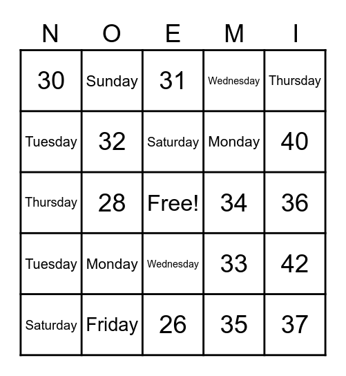 Birthday Bingo Card
