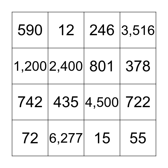 2, 3 and 4 digit bingo  Bingo Card