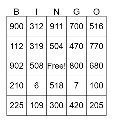 Spanish Numbers Bingo Card