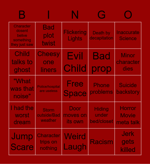 Horror Movie Bingo Card