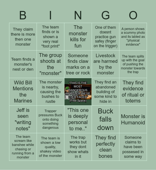 Mountain Monsters(tm) Bingo Card