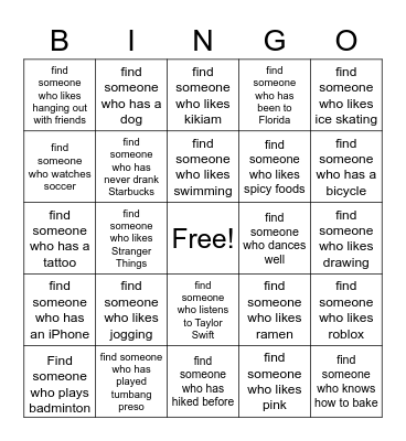 Get to Know You BINGO! Bingo Card