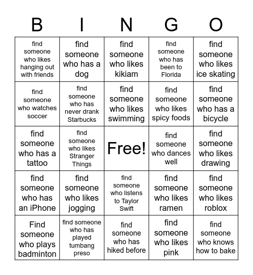 Get to Know You BINGO! Bingo Card